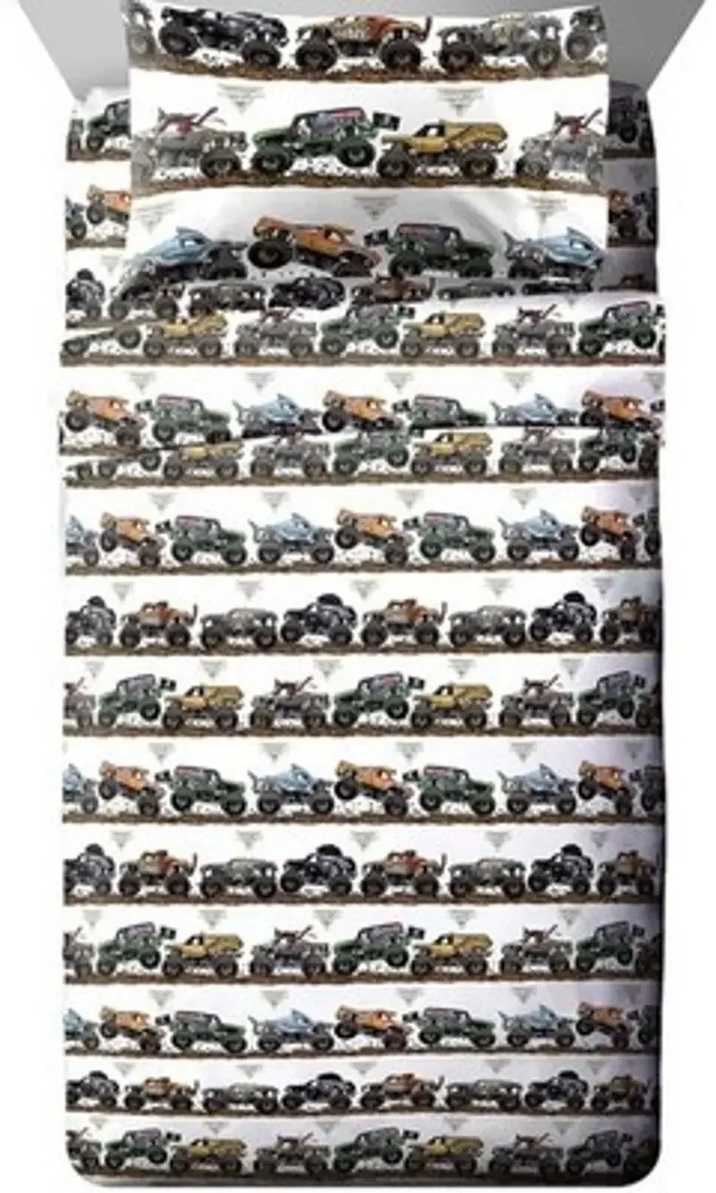 Monster Jam Jay Franco Kids Sheet Set with Fitted, Flat Sheets & Pillow Cover